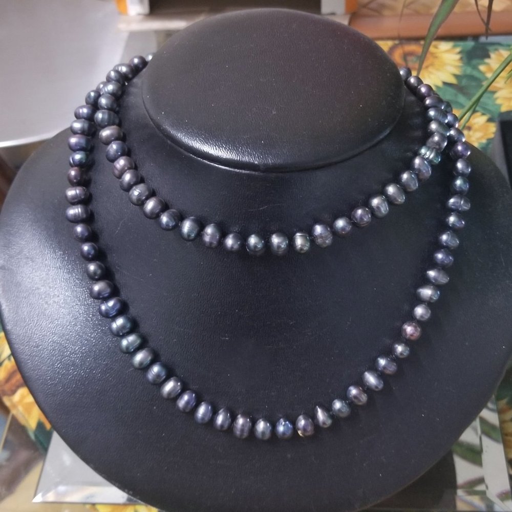 2 Sets of Peacock Tahitian Freshwater Pearl Necklaces Strands w Envelope Case - Picture 3 of 11